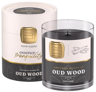 Large Oud Candle - Candle Gift for Women & Men with Lid - (280g/60hr) Long Burn Time with Oud, Rose, Bamboo & Eucalyptus - Organic & Vegan Scented - Relaxation, Aromatherapy & Wellness