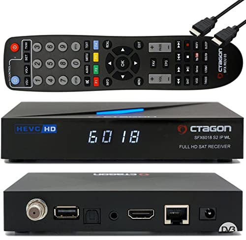 OCTAGON SFX6018 S2+IP WL H.265 HEVC 1x DVB-S2 HD E2 Linux Smart Receiver, Satelliten Receiver mit Aufnahmefunktion, Kartenleser, YouTube, Web-Radio, 150Mbit WLAN und EasyMouse HDMI-Kabel, Schwarz
