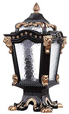 sjdoPulse European Retro Outdoor Post Pillar Lamp High Light Glass Lantern Ip65 Waterproof Column Light Exterior Wall Table Lamp Garden Lawn Torch Light E27 Landscape Street Light
