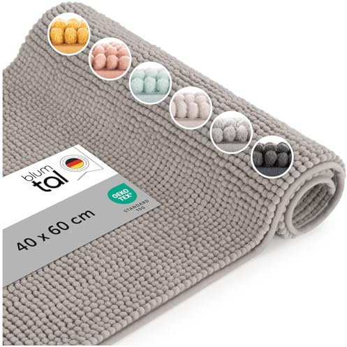 Blumtal Badematte 40x60 cm Chenille - Oeko-TEX zertifizierter Badteppich - Badematten & Badteppiche - Duschvorleger - Badvorleger rutschfest waschbar - Badvorleger waschbar - Bad Vorleger in Grau
