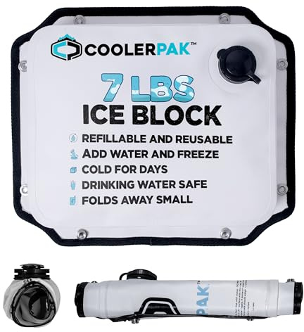 CoolerPak 7lb Refillable Reusable Ice Pack – Stays Cold for Days – Non-Toxic, Leakproof, and Suitable for Potable Drinking Water and Cold Plunge – Built Tough, Rolls Up for Easy Storage