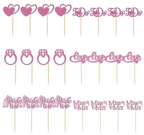 Minnhua 24 Pezzi Bride to be Cupcake Toppers, 6 Stili Torta Decorazioni Bride, Fantasia Topper Torta, Scintillante Matrimonio Decorazioni per Fidanzamenti, Anniversari, Feste (Rosa)