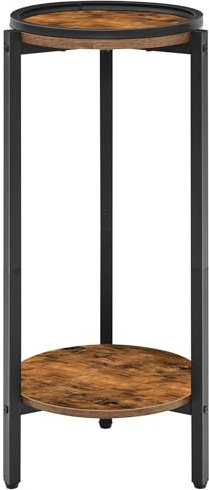 HOOBRO Beistelltisch, Kleiner Tisch, 2-stufiger runder Couchtisch, Sofatisch, Getränketisch, für kleine Räume, Wohnzimmer, Schlafzimmer, Vintagebraun und Schwarz EBF167BZ01