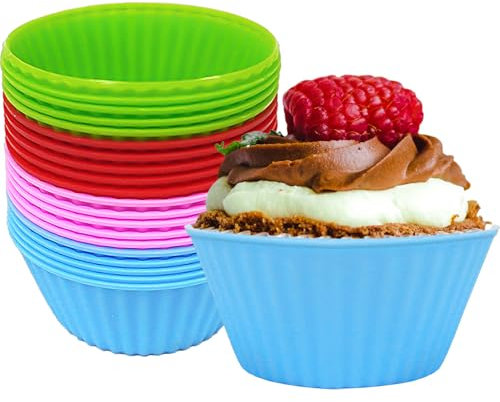 YXHZVON Stampi Muffin Silicone, 20 Pezzi Stampi per Cupcake Cerchio Antiaderente, Stampi in Silicone Senza BPA per Torte, Creme e Budini, Friggitrice ad Aria Teglia