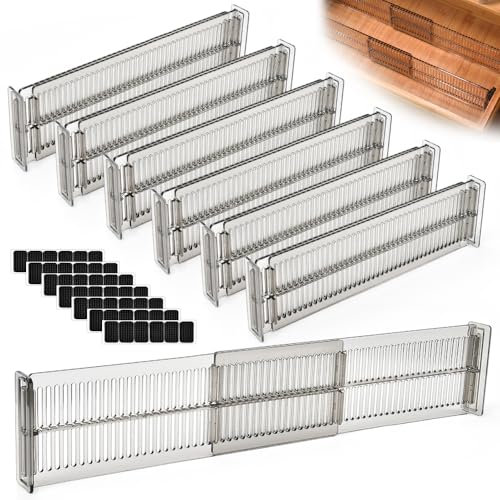 ADERTOS 7 Divisori per Cassetti Regolabili 27,5-51 cm, Organizer Cassetti Regolabile Separatori per Cassetti in Plastica Trasparente per Camera da Letto, Cassettiera, Cucina, Bagno