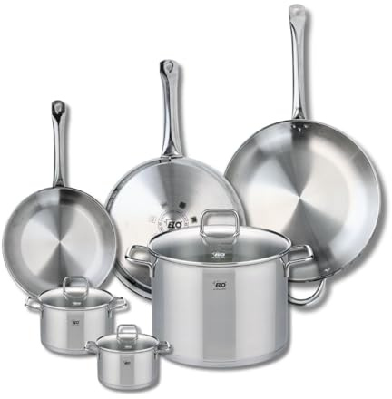 ELO 9512550 Batterie de cuisine 6 pièces, Ensemble de 3 Poêles de cuisson 24, 28 et 32 cm et 3 faitouts 12, 14 et 26 cm Elo Profi Citrin, inox, induction
