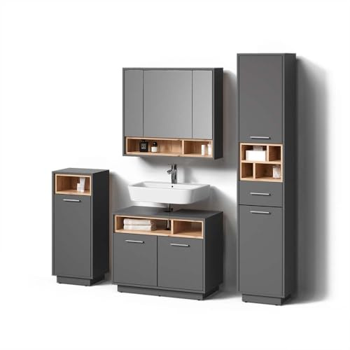 Livinity Badmöbel-Set Temo, Anthrazit, 4 Teile