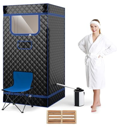 HOMASIS Sauna à vapeur portable avec générateur de vapeur de 3 l, sauna pour la maison, avec télécommande, 9 niveaux de température et 9 minuteries, tente de sauna mobile avec chaise pliante et