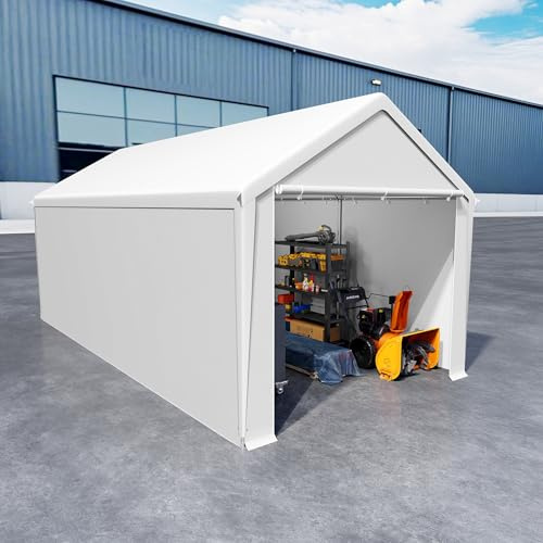UISEBRT Tenda da magazzino, 3 x 6 m, impermeabile, con robusto telone in PE e telaio in acciaio, ideale come garage per attrezzi, attrezzi da giardino, pallet (bianco)