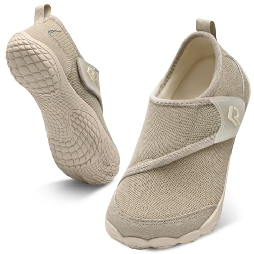 relxfeet Women's Wide Width Slippers Adjustable Diabetic Shoes Non-Slip Indoor Outdoor House Shoes for Swollen Feet Bunions (Beige, Size 10)
