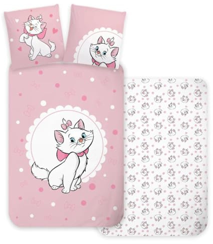 Disney - Set di biancheria da letto per lettino con gatto Marie, copripiumino 100 x 135 cm + federa 40 x 60 cm, 100% cotone, morbida, per letti piccoli o neonati, sicura per bambini e traspirante