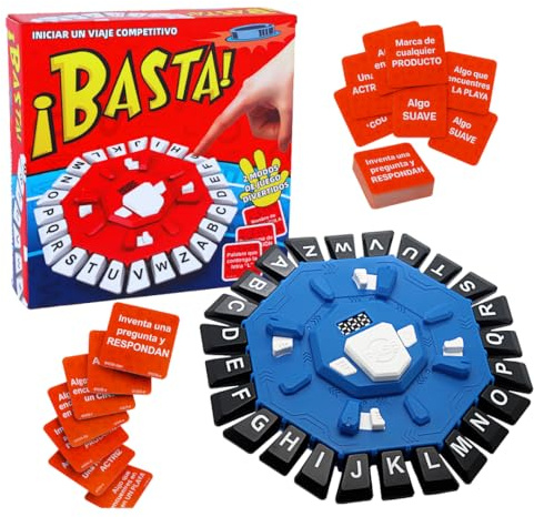 ¡BASTA! Gioco da tavolo in spagnolo, 2 modalità di gioco, design ottagonale con 24 lettere, set di parole, include 35 carte con 140 categorie, ideale per bambini e adulti (blu e nero)