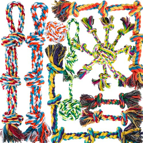 GASAPET Large Dog Ropes Toys for Aggressive Chewers, Dog Toys Set With Eight Legs Ball for Large Breeds,Full of Attractiveness for Medium Dog, Heavy Duty Natural Cotton Rope Chew toy, Tug of War 9PCS