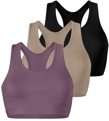 Yenita Bustier da donna, slip o perizoma, set da 3 pezzi di biancheria intima – Sport-Bustier Light Support & Slip per tutti i giorni, tempo libero e allenamento, Bustier Mix (nero/beige/prugna), L