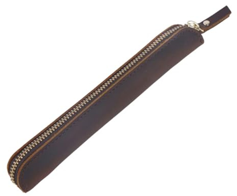 Healvian Estuche para Pluma Estilográfica de Cuero Genuino Marrón Oscuro con Cremallera Mini Portalápices Portátil para Oficina y Uso Escolar Diseño Compacto y Resistente para Bolígrafos