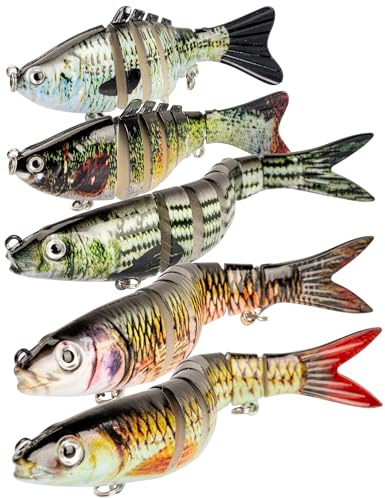 pullther 5 PCS Fishing Lures, 3D Artificial Lure Sets with Hooks