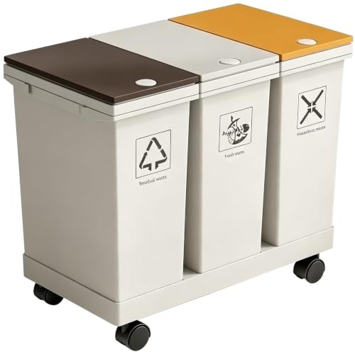 Vehiwell Set de papeleras de 3 unidades, 3 X 12L Sistema de separación de basura para cocina con base