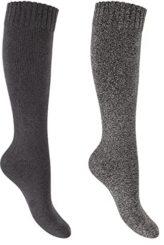 Footstar Damen Frottee Kniestrümpfe (2 Paar) Warme Baumwollsocken mit Thermo-Effekt - Anthra-Grau 35-38