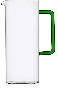 Ichendorf Milano Brocca Trasparente con Manico Verde | Collezione Tube | 120 cl | Vetro Borosilicato | Fatto a Mano