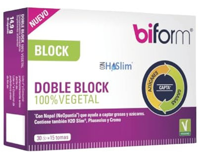 Dielisa - Biform Doble Acción, Complemento Alimenticio con H20 Slim, Nopal, Cromo y Extracto de Judía, Ayuda a Captar Grasas y a Controlar el Apetito - 30 Cápsulas