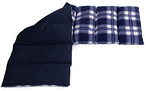 Extra langes Körnerkissen 75x20cm groß 8-Kammer - Wärme-Körner-Kissen für Mikrowelle oder Backofen, Flanell karo-blau, Weizen