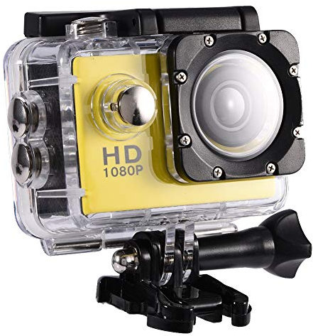 Wakects Action Cam, wasserdichte Kamera, HD Action Kamera 1080P wasserdichte Action Cam 30M Unterwasserkamera mit wasserdichtem Gehäuse (gelb)