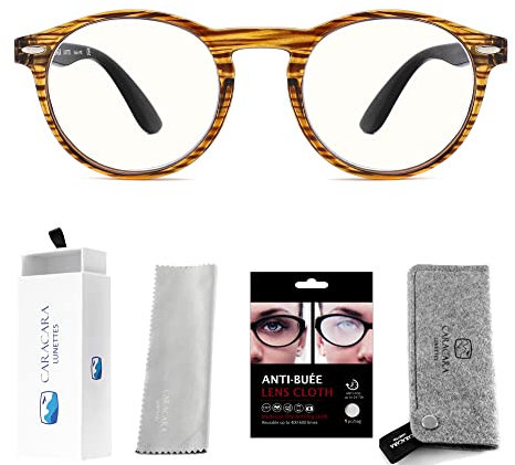 Caracara Lunettes Anti lumière bleue - Lunettes loupe de lecture - ANTI BUÉE OFFERT - Lunettes de lecture avec accessoires - Lunettes de vue Femme et Homme (Striped, Grossissement +2,00)