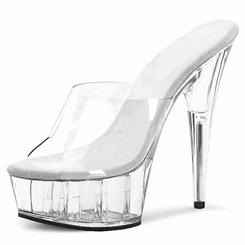 HYDgfiuf Talons Hauts Transparents pour Femmes Plate-Forme Transparente Mules Sandales Sexy Stripper Club Pole Dancing Robe de mariée Chaussures de soirée Grande Taille 35-46,Clear,38
