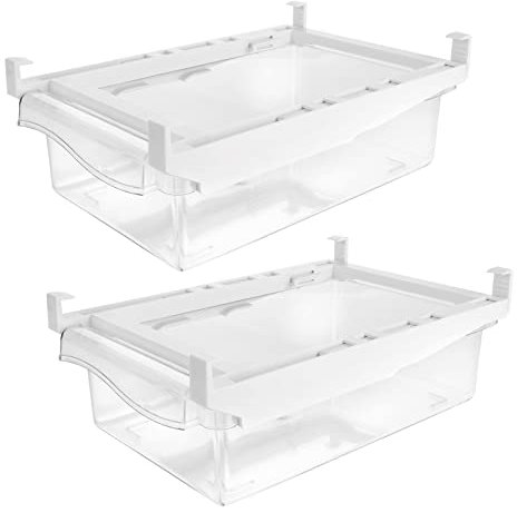 LOLYSIC 2Pcs Fridge Drawers Pull-Out Storage, Plastic Fridge Organisers Drawers with Handle, Clear Adjustable Fridge Storage Organisers for Fruits Vegetable Egg Meat