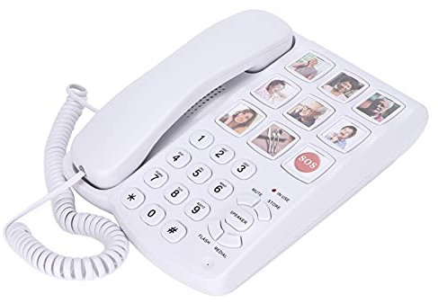 Großes Tastentelefon für Schreibtisch, Schnurgebundenes Festnetztelefon mit Lautsprecher, Verstärkter Fotospeicher Schnurgebundenes Festnetztelefon für Senioren, ältere Menschen