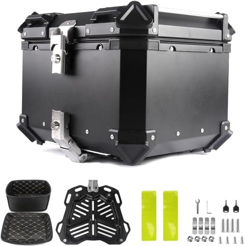 FJAUOQ Baúl De Moto Scooter Maleta Aluminio Topcase para Moto con Cerradura de Seguridad baúl Caja Superior para Motocicleta 28L a 100L Caja de Maletero de Aluminio para Casco,Negro,45L