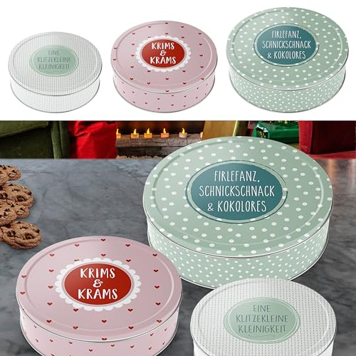 Cepewa Bakverksburkar set om 3 stycken jul | 3 storlekar rund metall | förvaring julbakverk, kakburk (1 x set med 3 bakverk, pastellfärger)
