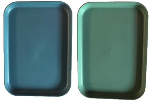 2 Stück Tablett Klein Rechteckig Mini Tablett Frühstückstablett Fast Food Tabletts Küche Teetablett Tabletts Serviertablett Wiederverwendbar für Küche Café, Dunkelblau und Grün