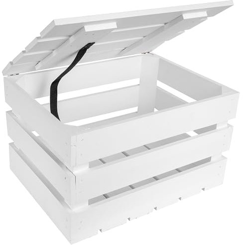 Creative Deco Große Holzkiste mit Deckel Weiß | 40x30x22 cm | Deko Holztruhe mit Deckel | Klein Geschenke Truhe Holzbox Kiste | Perfekt als Geschenkbox Weinkiste Spielzeugkiste Aufbewahrungsbox