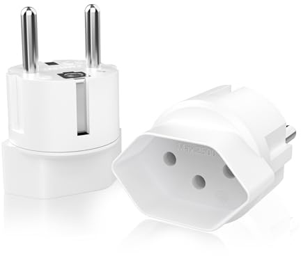Reiseadapter 2er Pack Schweiz auf EU Reisestecker Adapter, Typ J auf Schuko, 3 Pin Schweiz auf 2 Pin DE/FR/IT/ES Adapterstecker (Weiß)