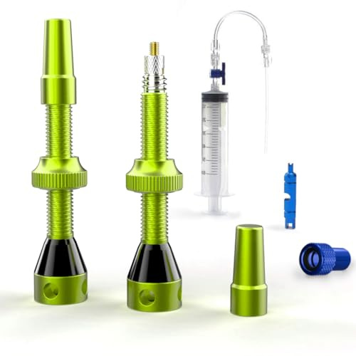SHREDR. Kingpin - Set di valvole tubeless di alta qualità, set completo con strumento per valvola, siringa tubeless e adattatore per valvola (verde, 44 mm)