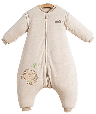 Chilsuessy Baby Winter Schlafsack mit Füßen und abnehmbar Langarm Pyjamas aus Bio Baumwolle kleine Kinder Schlafsack für Baby 1 bis 6 Jahre, Streifen Welpe/3.5 Tog Verdickt, M/Koerpergroesse 95-105cm