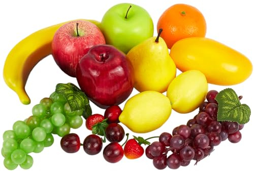 CREATCABIN 19 Pieza de Frutas Falsas, Frutas Artificiales Realistas, 13 Estilos de Espuma de Imitación de Frutas, Accesorios de Decoración, Frutas Falsas Variadas, Simulación Realista para la Mesa de