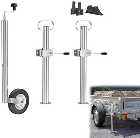 YRHome Kit d'accessoires pour remorque - Roue jockey en caoutchouc plein jusqu'à 150 kg - Avec kit de montage - Tube de support réglable en longueur de 610 à 870 mm - Diamètre 48 mm - Pour remorque,