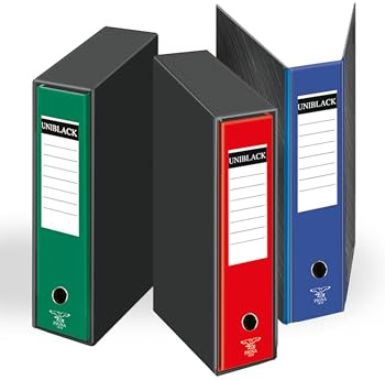Pigna,Set 3 pezzi Raccoglitori a Leva,Formato 28,5x33,5 cm,Dorso da 8 cm,Con Custodia,UNIBLACK,3 colori assortiti (blu,rosso,verde)