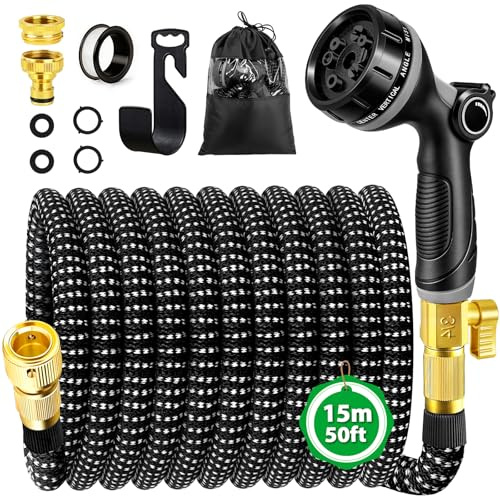 Expandable Garden Hose Pipe 50FT, Flexible Expanding Magic Hose Pipes for Garden with 10 Functions Spray Nozzle, Leakproof Stretchy Water Hose with Fittings for Outdoor Yard Lawn Gardening Car Washing