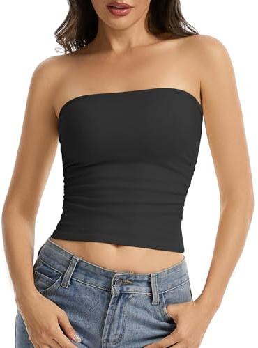 Comfyin Tube Tops for Women Strapless Bandeau Sleeveless Tank Top Backless Going Out Basic Shirts Summer Outfits