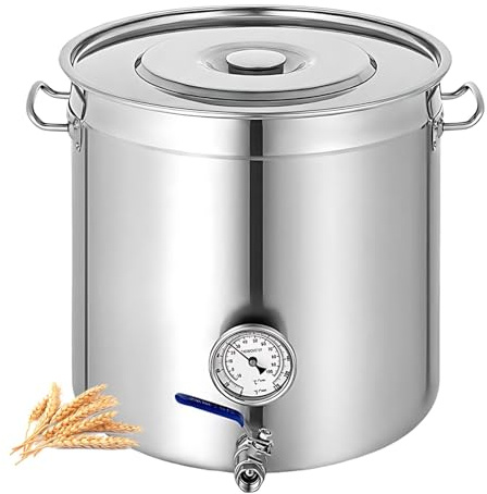 Durablesta Drainage Intégré Cuve de Brassage avec 4 Rivets de Sécurité, Contrôle Thermique Acier Inoxydable, Fond Sandwich Induction, Vanne à Boisseau Sphérique(98L/25.9Gal)
