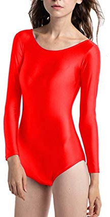 Damen-Balletttrikot mit langen Ärmeln und Rundhalsausschnitt, Tanztrikot für Mädchen, für Tanz, Gymnastik, bitte beachten Sie die Größentabelle vor dem Kauf, rot, XXL