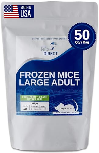 MiceDirect Frozen Large Adult Feeder Mice Food for Adult Ball Pythons Juvenile Red Tale Boa Monitors Lizards 40 Ounce (50 Count)