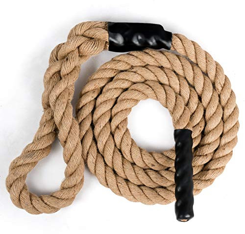 DREAMADE 3M Kletterseil Klettertau mit Gummigriffen, Trainingsseil Clibing Rope 3,8cm Durchmesser für Fitness- und Krafttraining, 3-strängiges Juteseil Übungseil Schaukelseil
