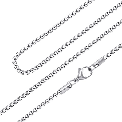 555Jewelry Thin 2.5mm Stainless Steel Box Chain Necklace for Men & Women, Lightweight Stainless Steel Necklace for Men, Necklace Chain For Men, Silver, 18 Inch
