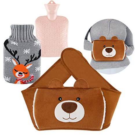 Botella de agua caliente 3 en 1, bolsa de agua caliente de goma con funda suave de felpa para la cintura de la mano, bolsa de calor para cuello y hombros, espalda, piernas, calentamiento de la cintura