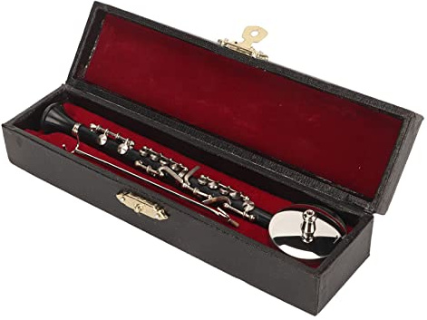 Clarinette Miniature avec Support et étui, Modèle de Clarinette Miniature avec Boîte Clarinette Musique Mini Instrument de Musique Modèle de Maison de Poupée Ornement 6,3 Pouces