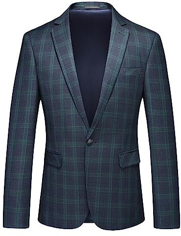 Men's Plaid Blazer Sport Coats Jackets Slim Fit Lightweight Casual Checkered Blazer for Men Black Green